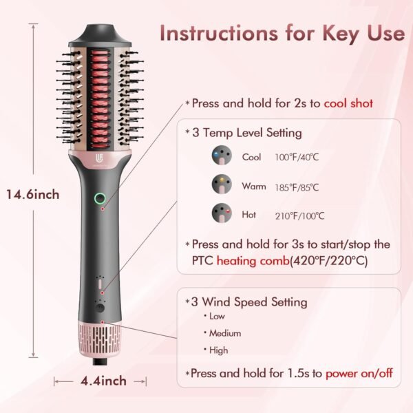 71MeaFP91L._AC_SL1500_.jpg Blow Dryer Brush Hair Straightener: High Speed Hot Air Styler 110,000 RPM for Fast Drying Straightening Volumizing, One Step Volumizer with PTC Smoothing Comb Negative Ion for Silky Frizz-Free (Gold)