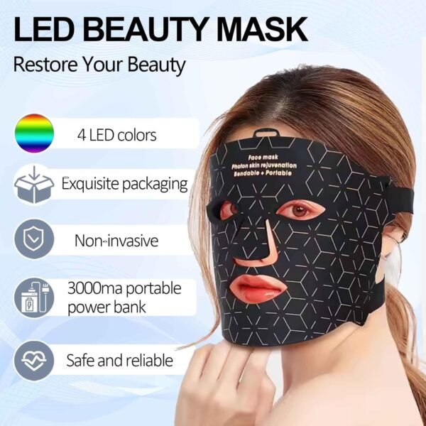 Red Light Therapy for Face Mask Nir Infrared Face Masks, Red and Blue Light Therapy for Face, 3000mAh Rechargeable Remote Facial Skin Care Mask, Professional Home Skincare (Black)