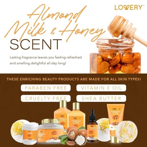Gifts for Women Gift Basket for Women - 10 Pc Almond Milk & Honey Beauty & Personal Care Set - Home Bath Pampering Package for Relaxing - Spa Self Care Kit - Thank You, Birthday, Mom, Anniversary Gift
