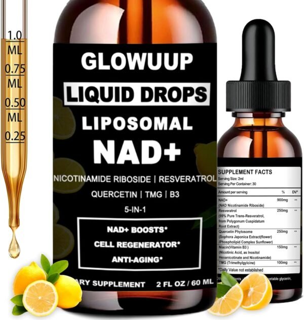 NAD Supplements For Women & Men, Liposomal NAD Nicotinamide Riboside Resveratrol 900mg w. B3 Vitamin Quercetin TMG, Liquid Resveratrol NAD Plus Supplement for Anti-Aging Energy Focus Longevity
