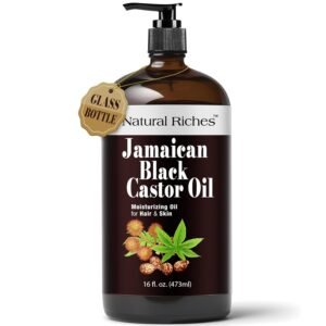 71My7ayKK1L._SL1500_.jpg Natural Riches Jamaican Black Castor Oil Glass Bottle Pure Organic Cold Pressed for Hair Growth Skin Care for Dry Skin Conditioning Eyebrows Eyelashes Scalp and Nail Moisturizes & Repairs 16fl.oz.