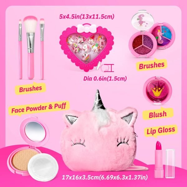 ULOVEME Kids Makeup Sets for Girls 5-8 - Real, Non Toxic, Washable Make Up Toy - Umicorn Toys Gift for Girls Birthday (Pink Umicorn + Rings2)