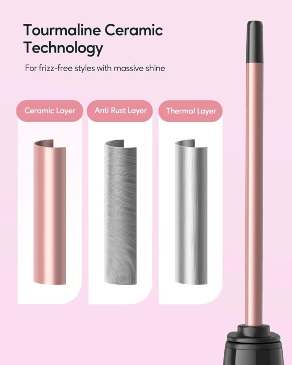 71N-eJkanHL._AC_SL1500_.jpg Wavytalk 3/8 Inch Small Curling Iron Wand for Short & Long Hair, Ceramic Barrel with Adjustable Temperature, Heat Resistant Glove Included (Rose Pink)