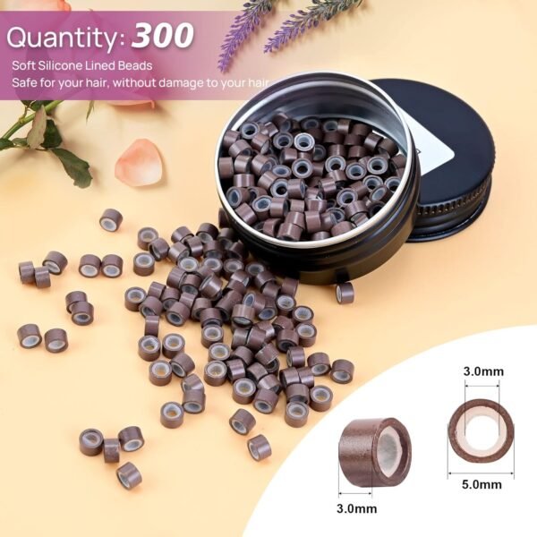 71NBapdhH7L._SL1500_.jpg NEWISHTOOL Hair Extension Tool Kit, Micro Links Beading Pliers, Loop Pulling Hook Threader Bead Device Tool and 300 PCS Silicone Beads Hair Styling Accessories, Micro Rings Feather Extension Tools