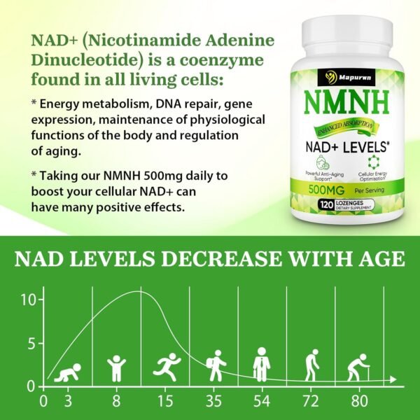 NMNH (Dihydronicotinamide Mononucleotide),NMN Supplement Alternative, 500mg per Serving NAD Supplement to Boost NAD+ Levels As We Age, NMNH for Anti-Aging, Energy, Focus, 120 Count (120 Servings)