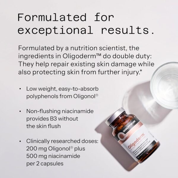 Quality of Life Oligoderm, Premium Skin Support Supplement Featuring Oligonol and Niacinamide - 60 Capsules