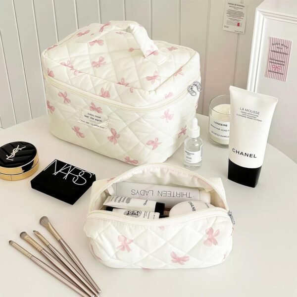 71NHb8TyBdL._AC_SL1500_.jpg 4 Piece Cute Pink Bow Quilted Makeup Bag Set, Large Capacity Travel Makeup Bags for Women and Girls, Includes Small, Small-Medium,Medium, and Large aesthetic makeup&Cosmetic Bags (4PCS-Pink Bow)