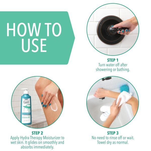 Curel Hydra Therapy In Shower Lotion, Itch Defense Body Moisturizer with Advanced Ceramide Complex, Vitamin E, & Oatmeal Extract, 12 Oz