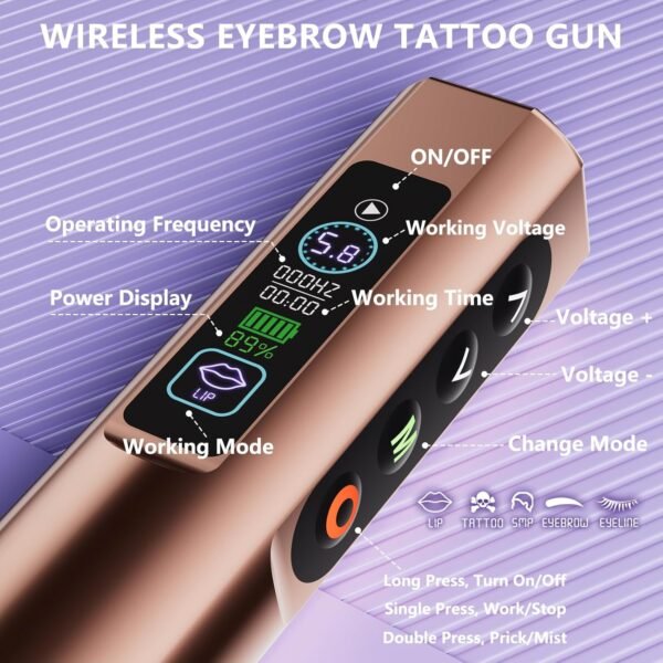 Microblading Kit - Professional Complete Wireless Tattoo Gun Kit with 2Pcs Battery, 20Pcs Needles, Semi-Permanent Makeup Microblading Supply Set for Eyebrow, Lip, Eyeliner (Rose Gold)