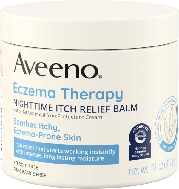 71NXgVptZDL._AC_SL1500_.jpg Aveeno Eczema Therapy, Nighttime Itch Relief Balm for Body, Moisturizing Colloidal Oatmeal & Ceramide Formula, Fragrance & Steroid-Free, Soothing Dry Itchy Skin, 11 fl oz