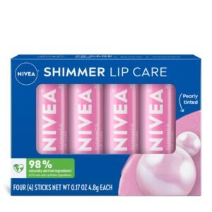 71Nd-huygL._SL1500_.jpg NIVEA Shimmer Lip Care, Shimmery Lip Balm Pack with Shea Butter, Nourishing Oils and Vitamin C & E, 3-in-1 Moisture, Repair and Shimmer, 0.17 Oz Stick, Pack of 4