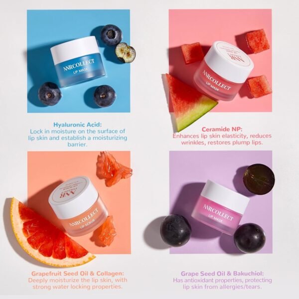 71NfYOENXvL._SL1500_.jpg Lip Mask Set, 1 Lip Scrub +3 Overnight Lip Mask, Lip Glowy Balm and Scrub for Women, Exfoliating and Hydrating Dry, Chapped, Crack Lips, 4 Pack Lip Skincare Gift Set