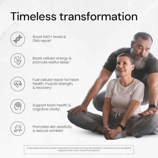 Timeless NAD+ Supplement for Anti-Aging, Longevity, Cellular Energy Support – Nicotinamide Riboside, Spermidine, Resveratrol – BioPerine® for Enhanced Absorption (60 Capsules)