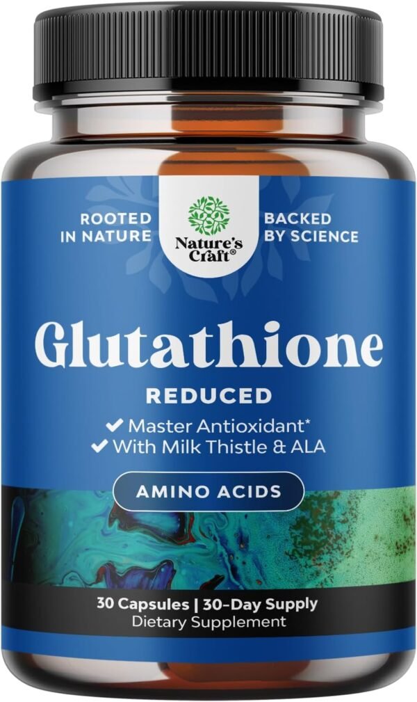 Reduced Glutathione Supplement with Milk Thistle - 500mg Per Serving Plus Alpha Lipoic Acid and Silymarin Milk Thistle Complex for Liver Support Skin Complexion and Immune Support (30 Servings)