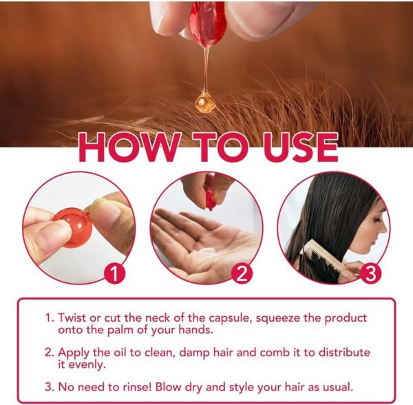 Hair Treatment Serum - Hair Vitamin Serum Capsule - Hair Styling Serum with Vitamins A C E Pro B5 - No Rinse with Moroccan, Macadamia & Avocado Oil for Women & Men - 40 Capsules(2 Pack), Red