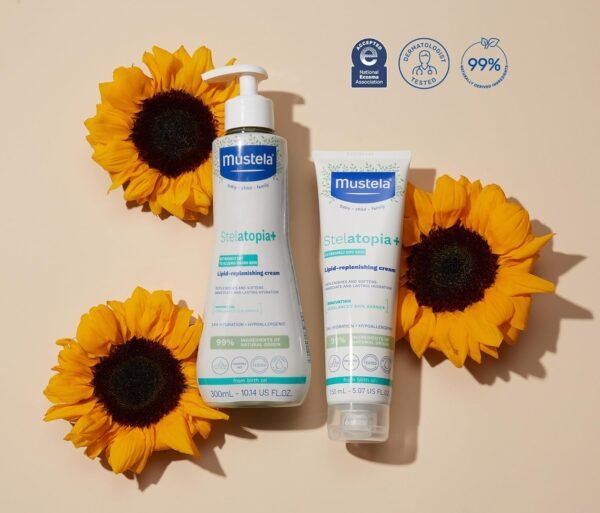 Mustela Stelatopia+ - Lipid-Replenishing Cream - Moisturizer for Eczema-Prone Skin - With Natural Sunflower Oil and Prebiotic - For Babies, Kids & Adults - Fragrance Free - Various Sizes