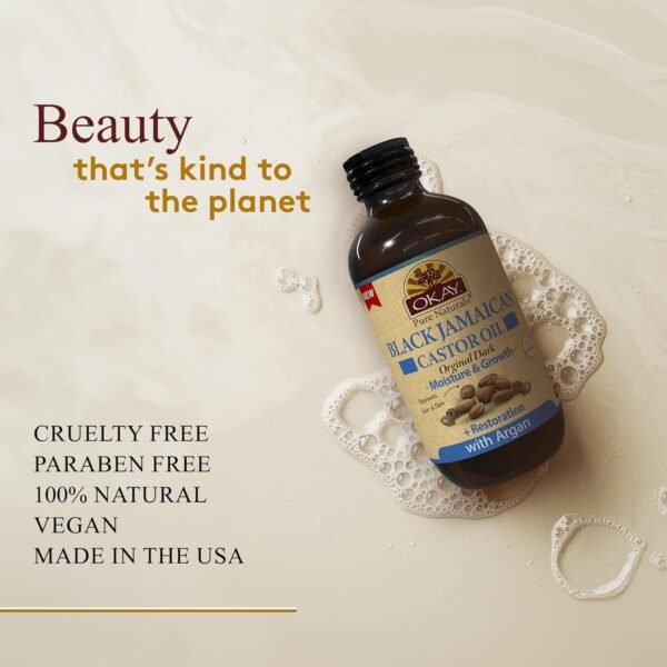 71O-GQJ8M8L._SL1500_.jpg OKAY Pure Naturals Black Jamaican Castor Oil with Argan Oil - Castor for Hair Health, Moisture for Skin, Face, Scalp, Eyelashes, Eyebrows, for Men & Women - 4 Fl Oz Glass Bottle (1 Pack)