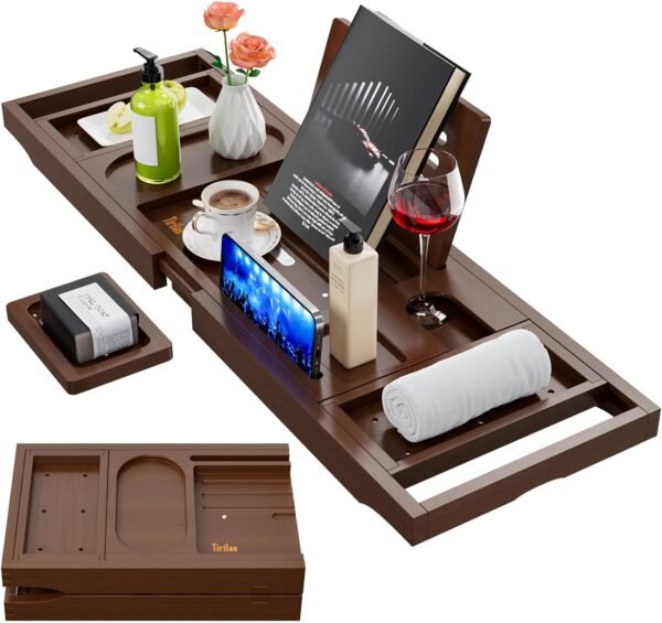 Yirilan Luxury Bathtub Tray Caddy, Expandable Bath Tray, Unique House Warming Gifts, New Home, Anniversary and Wedding Gifts for Couple, Bridal Shower Gift for Women