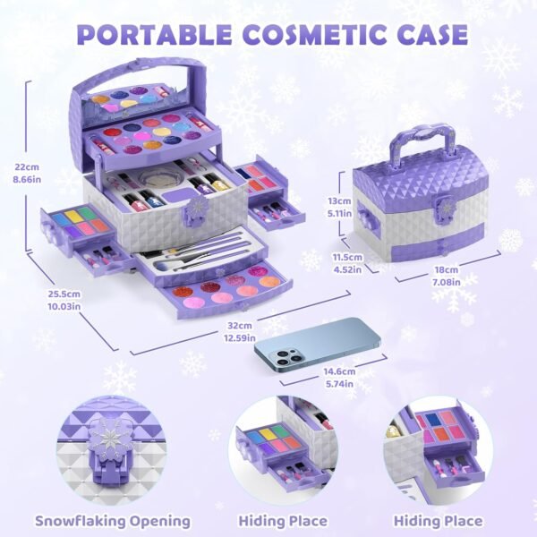 GirlsHome Kids Makeup Set for Girl 56 Pcs Washable Real Cosmetic, Non-Toxic Frozen Toys Toddler Makeup Kit, Frozen Princess Dress up Kit Christmas & Birthday Girl Gift for 3-12 (Frozen Purple)