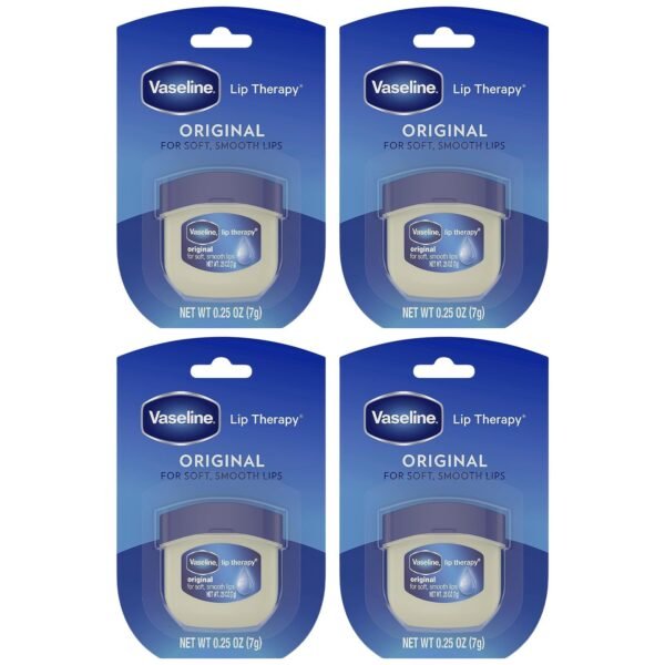 Vaseline Lip Therapy Original 4-Pack – Moisturizing Lip Balm for Very Dry Lips in Mini Jars, 0.25 Oz Ea