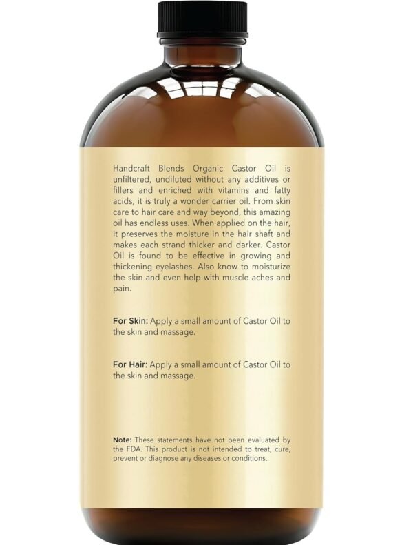 71OV28vWFGL._SL1500_.jpg Handcraft Blends Cold-Pressed Organic Castor Oil in Glass Bottle - 16 Fl Oz - 100% Pure and Natural - Premium Grade Carrier Oil for Hair Growth, Eyelashes and Eyebrows - Hair and Body