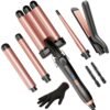 71ObivL924L._SL1500_.jpg 5 in 1 Wand Curling Iron-Kinked Curling Wand Set with Flat Iron Hair Straightener, 3 Barrels Hair Crimper, 3 Ceramic Curling Irons (0.35"-1.25"), 2 Temps Fast Heat Hair Waver Curler with Glove & Clip