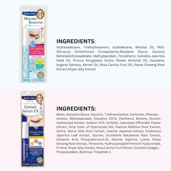 HEROINE MAKE by KISSME Mascara Duo Set | 2 Full-Size - Eyelash Primer EX, Strengthening & Conditioning Treatment + Gentle Eye Makeup Remover for Waterproof Mascara, Fast-Acting Cleanser