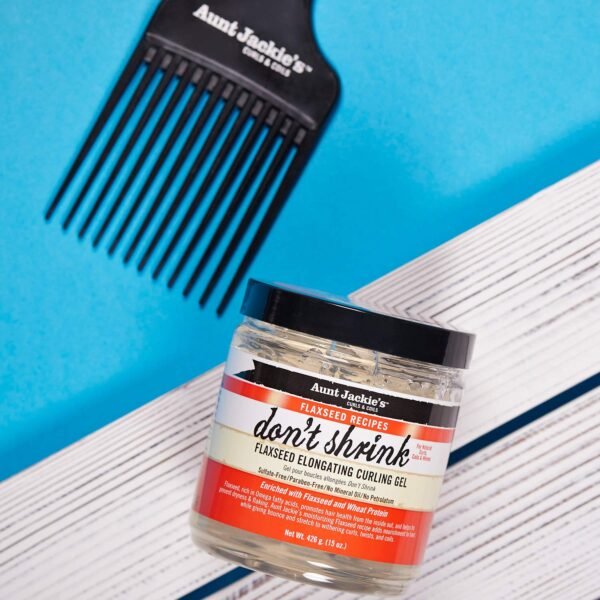 71Oo72z8vjL._SL1500_.jpg Aunt Jackie's Flaxseed Recipes Don't Shrink Elongating Hair Curling Gel for Natural Curls, Coils and Waves, Helps Prevent Dryness and Flaking, 15 oz