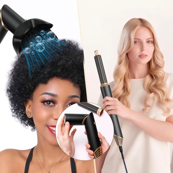 6 in 1 Hair Dryer Brush, Foldable Blow Dryer Brush with Wrap Curler, Detachable Air Hair Styler Curling, Drying,Volumizing, Straightening, Negative Ionic Hair Dryer with Diffuser, Hair Styling Tools