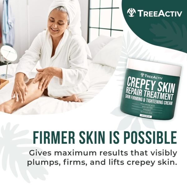 71P1DrvXk7L._SL1500_.jpg TreeActiv Crepey Skin Repair Treatment, 8oz, Firming Cream with Hyaluronic Acid & Shea Butter to Deeply Moisturize & Tighten Wrinkly Dry Crepe Skin, 500+ Uses