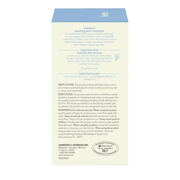 Aveeno Fragrance-Free Soothing Bath Treatment & Soak for Soothing Relief, 100% Natural Colloidal Oatmeal, Relieves Itchy, Irritated Skin Due to Eczema, FSA/HSA, 8 Single-Use Bath Packets