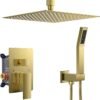 FORIOUS Shower Head System, 12 Inch Rain Shower Faucet Set with Handheld Spray Combo Rough-in Valve, Solid Brass Pressure Balanced Valve Trim Kit, Ceiling Mount, Brushed Gold