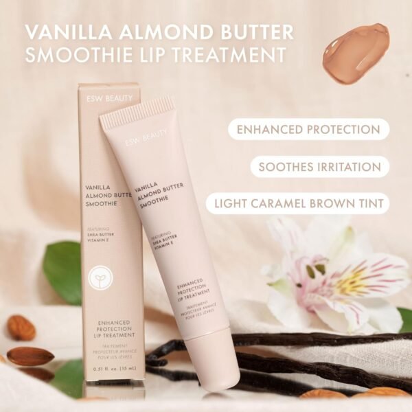 71PFhmmvgQL._SL1500_.jpg ESW Beauty Vanilla Almond Butter Lip Treatment - Light Caramel Brown Tint with Shea Butter, Vitamin E, Vanilla & Almond for Enhanced Protection & Skin Barrier Support