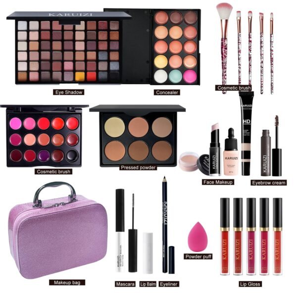 All in One Makeup Kit,Makeup Kit for Women, Teens and Girls, All-in-One Set with Eyeshadow Palettes, Lipsticks, Brushes, Storage Bag,Makeup gift set girls makeup sets ages 8-12 (Purple)