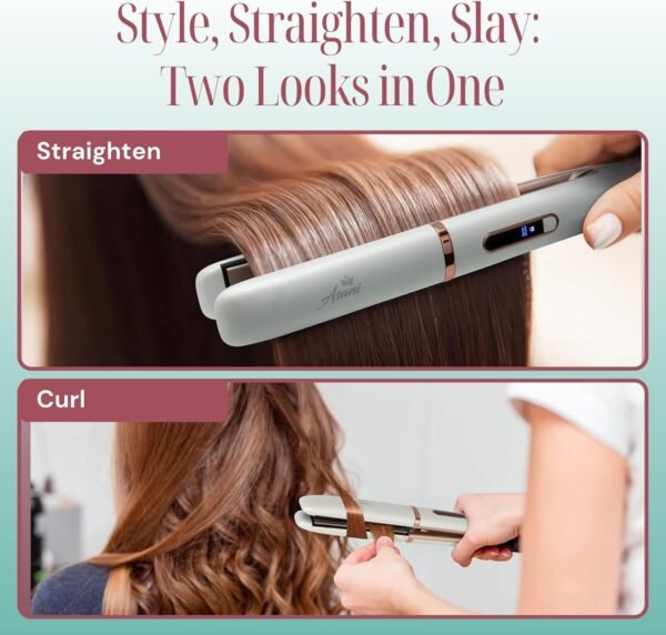 71PJDIt2IjL._AC_SL1500_.jpg Asani 2-in-1 Flat Iron Hair Straightener and Curler - Negative Ion Technology, Anti-Frizz Ceramic Coating, 5 Heat Settings - Fast Heating Styling Tool for Versatile Looks - Portable