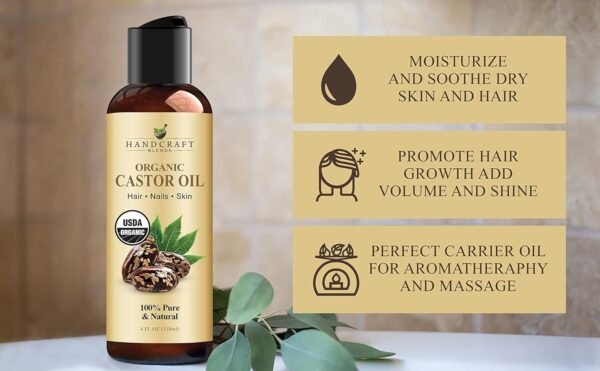 71PXl3xzE1L._SL1500_.jpg Handcraft Blends Organic Castor Oil - 4 Fl Oz - 100% Pure and Natural - Premium Grade Carrier Oil for Hair Growth, Eyelashes and Eyebrows - Hair and Body - Expeller-Pressed & Hexane-Free