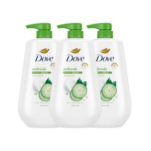 Dove Body Wash with Pump 3 Count Refresh Cucumber and Green Tea for 24hr Lotion-Soft Skin Moisturizing Skin Cleanser with No Sulfates No Parabens