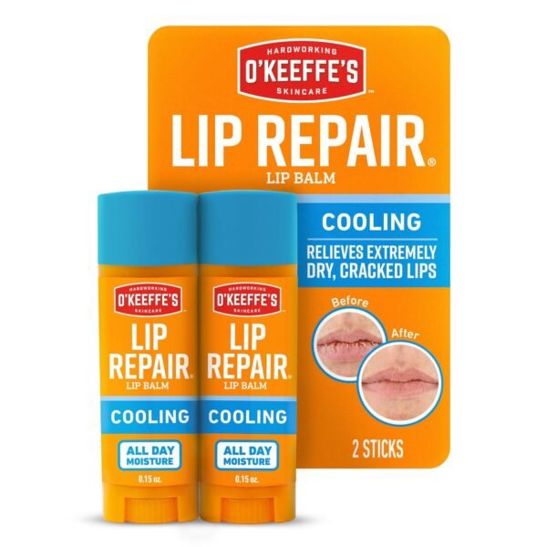 O'Keeffe's Lip Repair Lip Balm With Cooling Relief for Dry, Cracked Lips - Stick (Twin Pack) - Moisturizer for Extremely Cracked, Dry Lips