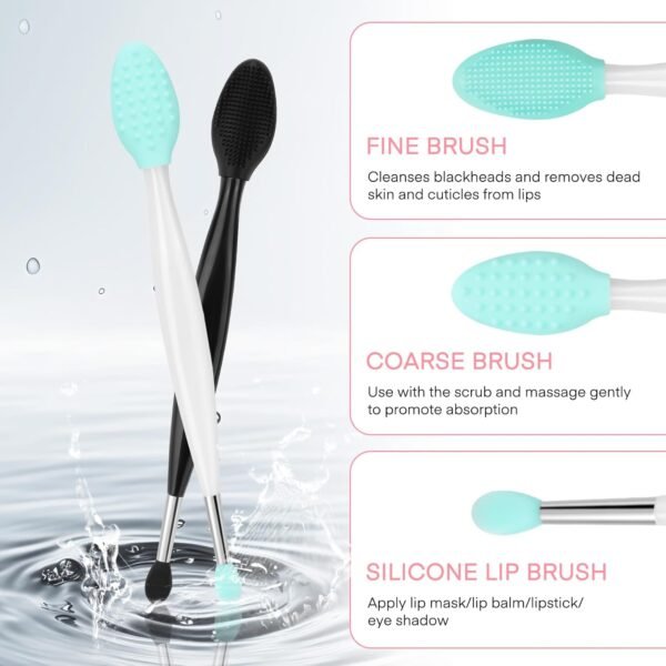 Unaone Lip Scrub Brush - 2 PCS Dual-ended Lip Scrubber Exfoliator and Silicone Lip Brush, 2-in-1 Silicone Lip Scrub Tool Lip Mask Applicator, Gentle Exfoliator & Applicator for Soft