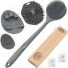 Manmihealth Silicone Back Scrubber & Soft Bath Glove Set 4 PCS(Thin Bristles), Super-Exfoliating Body Scrubber & Super-Lathering Shower Brush Combination, with 2 Free Hooks (Gray)