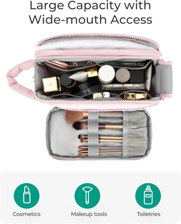 71Pw4BmgkEL._AC_SL1500_.jpg BAGSMART Travel Makeup Bag Organizer, Puffy Make Up Bag, Cosmetic Organizer Case for Travel Essentials Toiletries Accessories Bottles, Brushes (Pink)