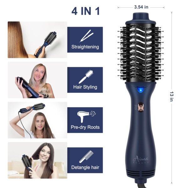 One Step Hair Dryer & Volumizing Brush, Aima Beauty Hair Styling Tool - Ceramic Straightener, Curler, Hot Air Styler & Ionic Salon Brush, Prussian Blue
