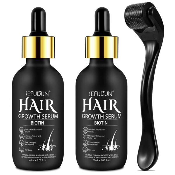 2 Pack 5% Minoxidil Hair Growth Serum Kit, Minoxidil for Men Beard Growth Kit, Hair Regrowth Treatment for Scalp Hair Loss and Thinning, Biotin Hair Growth Serum & 5% Minoxidil Treatment