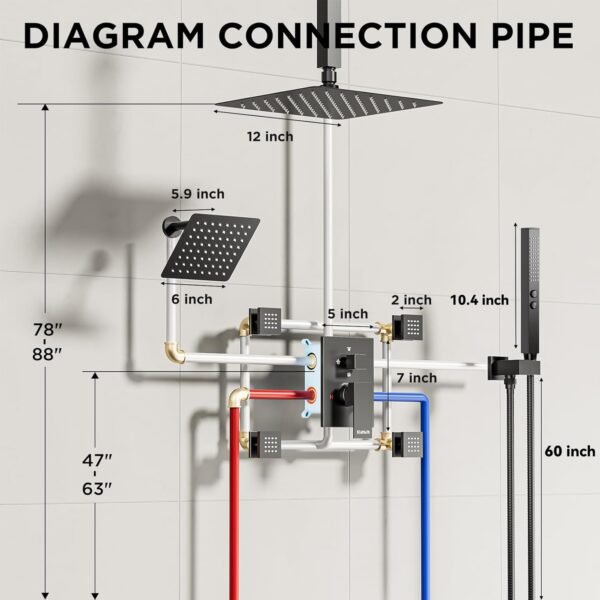 Shower Faucet Sets Matte Black Shower System,STARBATH 4 Way 12+6" Dual Head Shower Set Complete with 2 in 1 Handheld,Ceiling Mounted Rainfall Shower Head with 4 Body Spray Jets, Shower Jets System