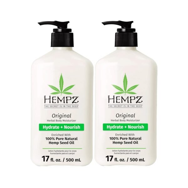 Hempz Original, Natural Hemp Seed Oil Body Moisturizer with Shea Butter & Ginseng, Pure Herbal Skin Lotion for Dryness, Nourishing Vegan Cream, Floral and Banana, 17 Fl Oz, 2 Pack
