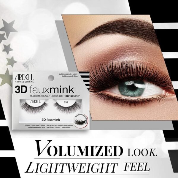 71QcijyMzZL._SL1000_.jpg Ardell False Eyelashes 3D Faux Mink Lashes 859 - Lightweight Reusable Strip Lashes with Invisiband, Ultra-Fluffy Volume for a Natural Glam Look, 4 Pairs