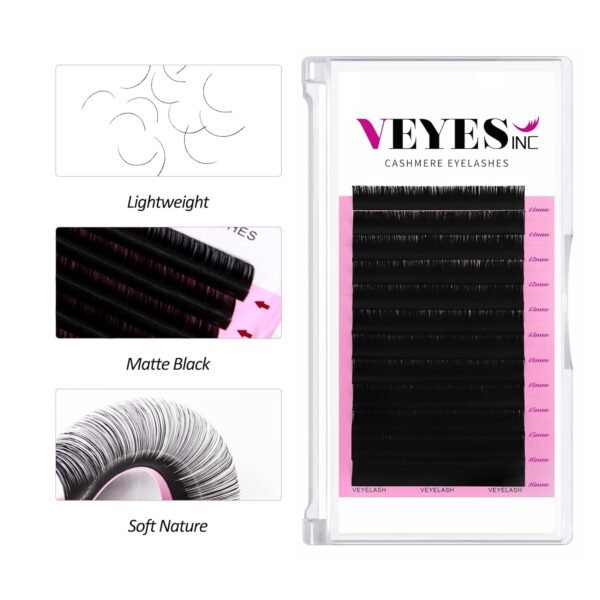 71QdooFbOL._SL1500_.jpg VEYES INC Cashmere Volume Lash Extensions C CC D DD LD L B J M Curl 0.03-0.20 thickness 5-25mm, Super Matte Black Individual Eyelashes Tray, Professional Supplies for Lash Techs (0.05 CC 12mm)