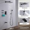 Matte Black Shower Tub Faucet Set, Wall Mounted 8 Inch Shower Heads with Handheld Spray Combo and Tub Shower Faucet, Luxury Bathroom Square Rain Shower System - 4 Hooks