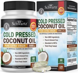 71QoNt6GGyL._AC_SL1500_.jpg Coconut Oil Capsules 2000mg - Organic Pure Extra Virgin Unrefined Cold Pressed MCT Rich & Non-GMO for Healthy Skin Nails Hair Growth Support Bloating Anti Aging Digestion - 120ct (2 Month Supply)