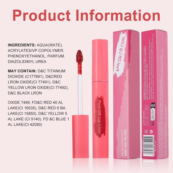 71Qp64VU9tL._SL1500_.jpg Lip Stain - Peel Off Lip Stain, Long Lasting Lip Liner with Matte Finish, Waterproof, Transfer-proof, Highly Pigmented Color (#04 Berry, 1 PCS)